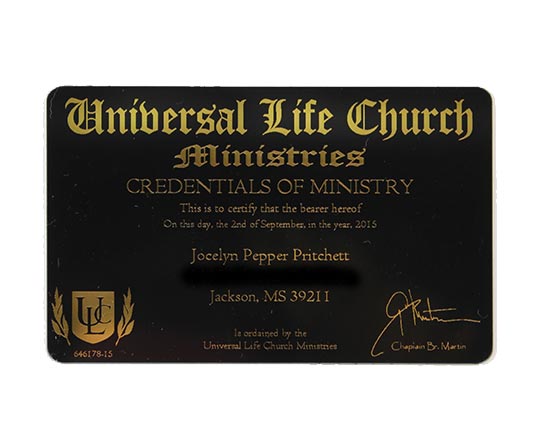 2022.2.1 – Universal Life Church ministerial credentials card